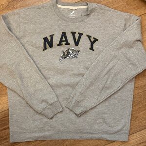 League Gray Men's Crewneck Sweater with Navy Print